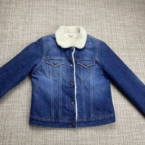 Abercrombie & Fitch Sherpa Lined Womens Medium Denim Trucker Jean Snap Up Jacket